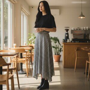 NEW SAINT + SOFIA SZ 10 Noho Skirt - Lightning Gingham print Black & Light Tan